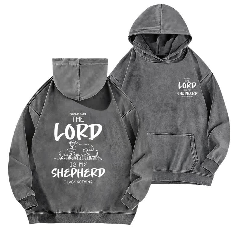 Christianartworkshop Psalm 23 Shepherd Fleece Washed Hoodie - Grey - 5XL - image 9