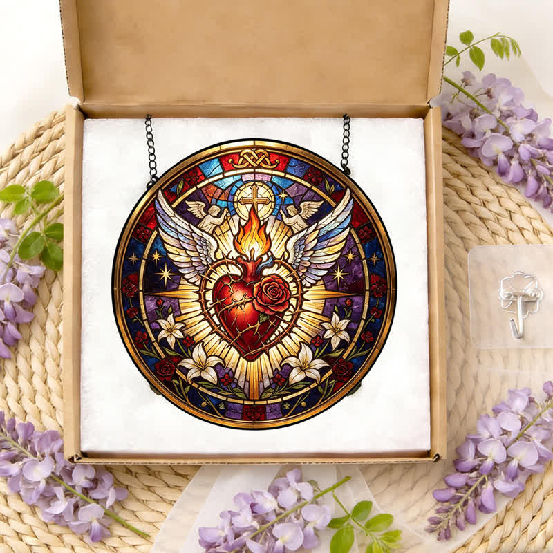 Christianartworkshop Round Glass Hanging Sacred Heart Suncatcher: Token of Peaceful Divine Comfort - image 11