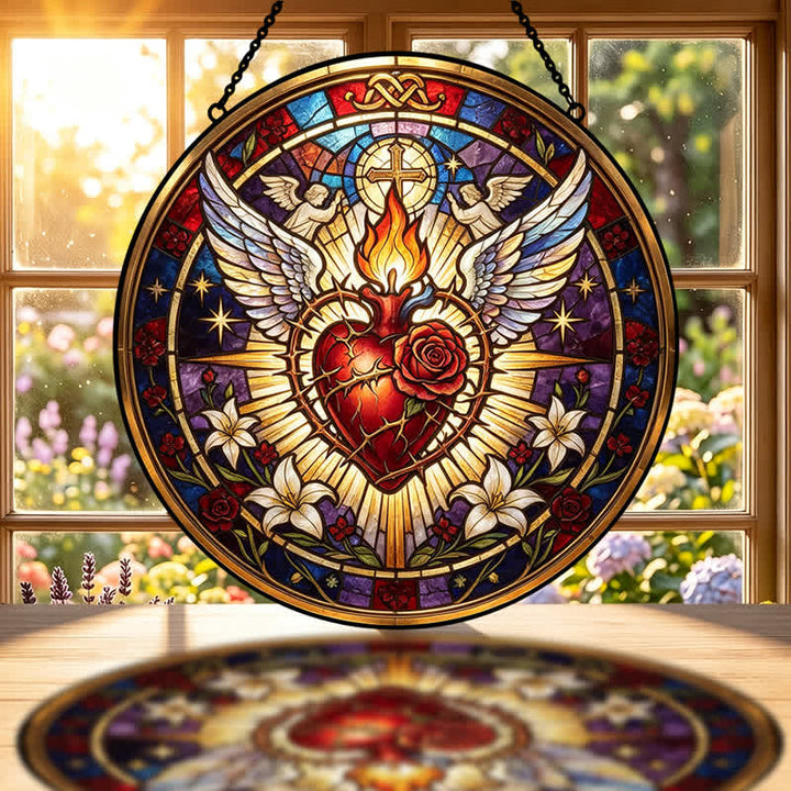 Christianartworkshop Round Glass Hanging Sacred Heart Suncatcher: Token of Peaceful Divine Comfort - image 4