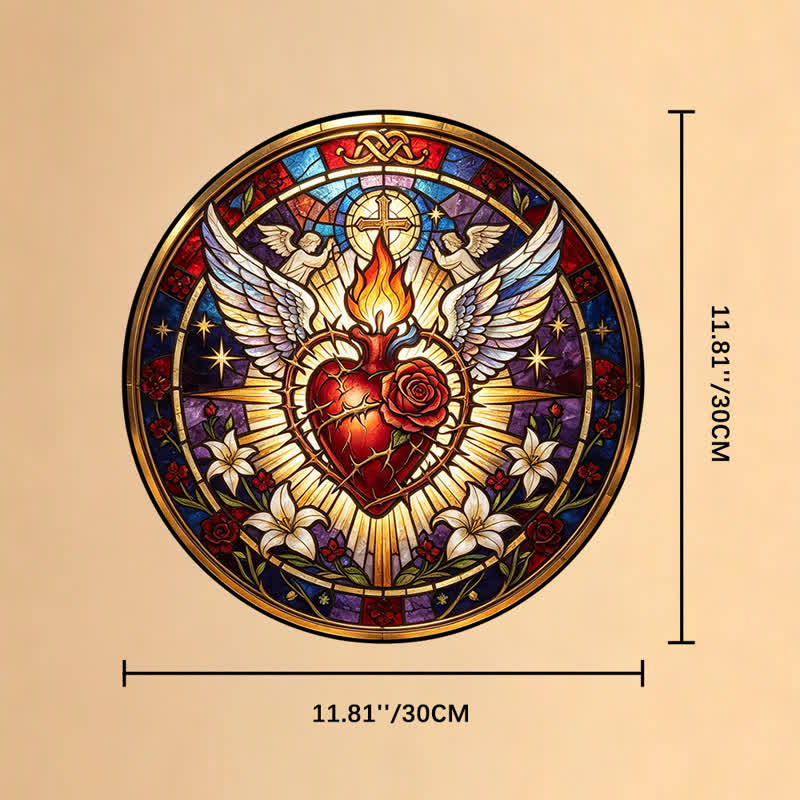 Christianartworkshop Round Glass Hanging Sacred Heart Glass Suncatcher: Token of Peaceful Divine Comfort - 11.81''*11.81''*0.14''/30*30*0.35cm - image 10