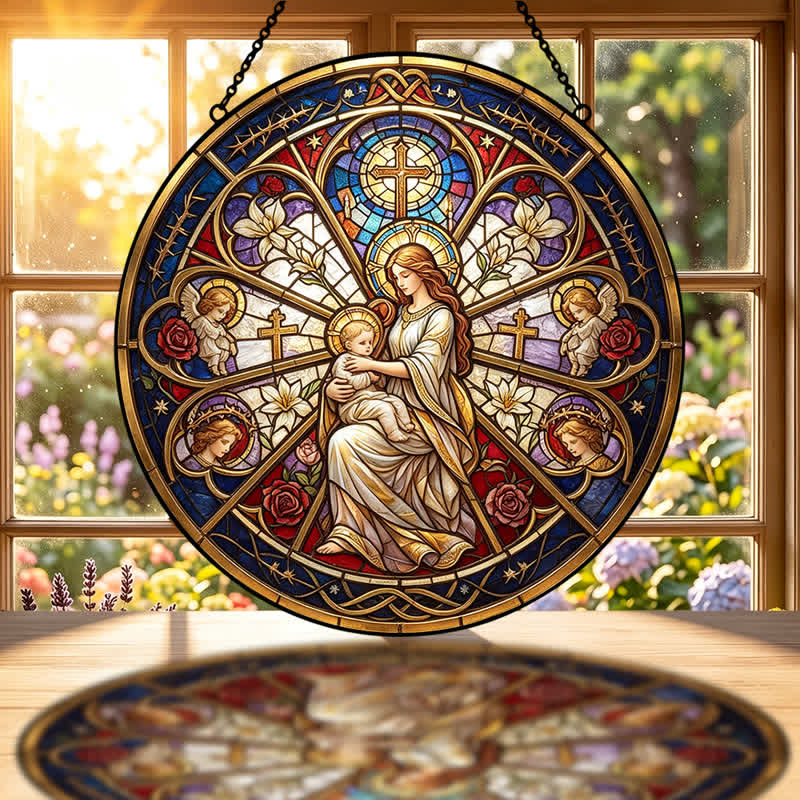 Christianartworkshop Floral Holy Symbol Nativity Glass Suncatcher: Emblem of Gentle Heavenly Comfort - image 3
