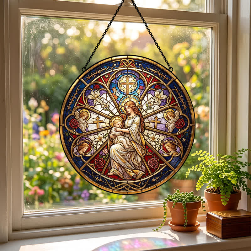 Christianartworkshop Floral Holy Symbol Nativity Glass Suncatcher: Emblem of Gentle Heavenly Comfort - image 1