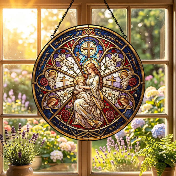 Christianartworkshop Floral Holy Symbol Nativity Glass Suncatcher: Emblem of Gentle Heavenly Comfort - image 0