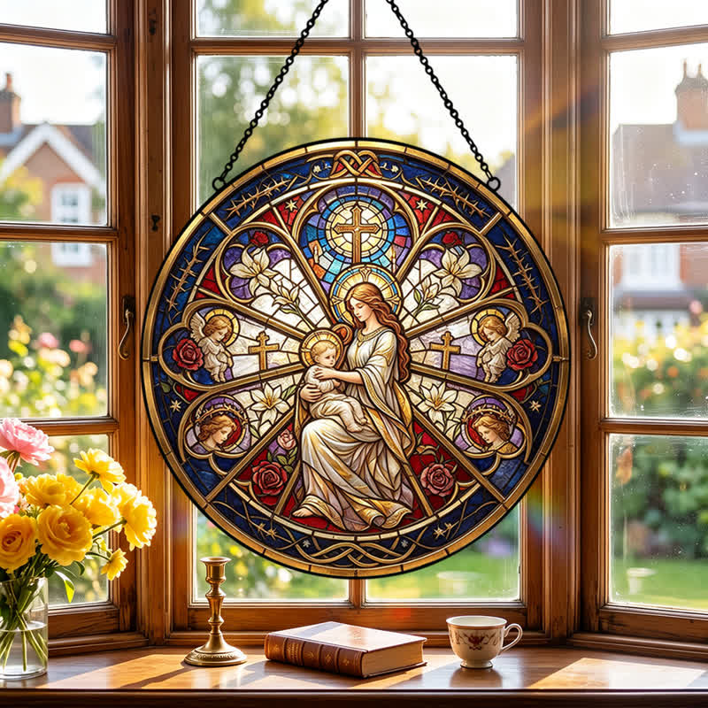 Christianartworkshop Floral Holy Symbol Nativity Glass Suncatcher: Emblem of Gentle Heavenly Comfort - image 2