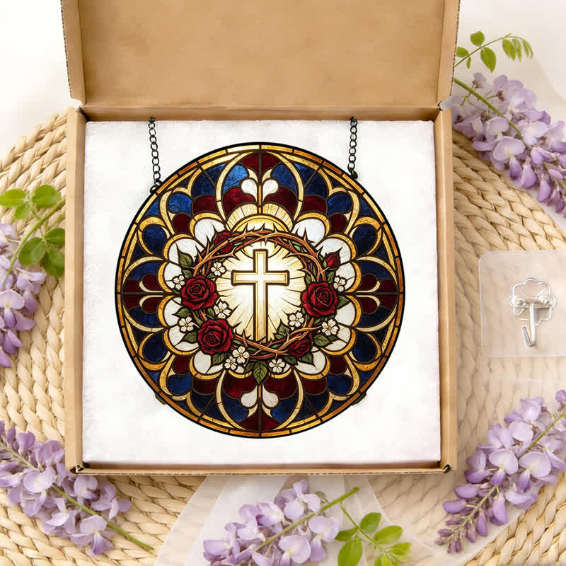 Christianartworkshop Radiant Halo Cross Stained Glass Suncatcher: Emblem of Pure Heavenly Radiance - image 11
