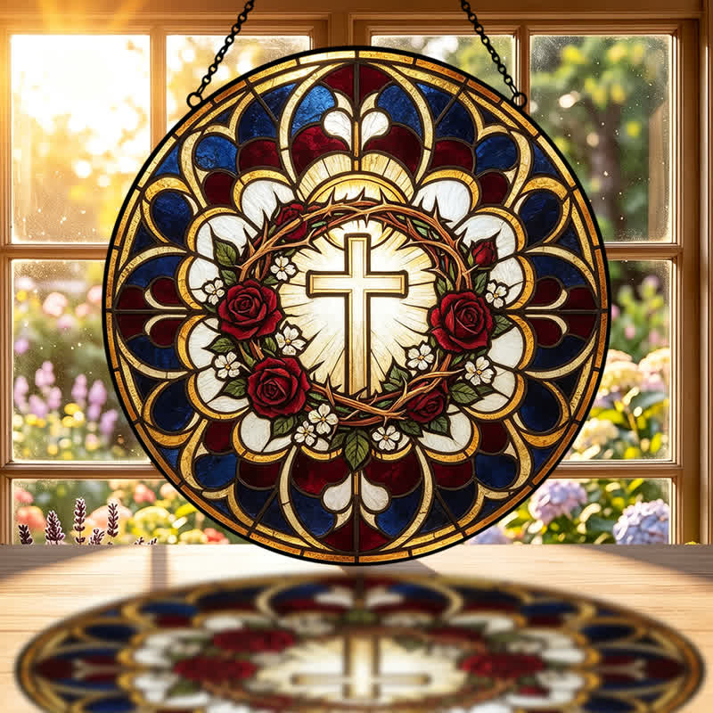Christianartworkshop Radiant Halo Cross Stained Glass Suncatcher: Emblem of Pure Heavenly Radiance - image 1