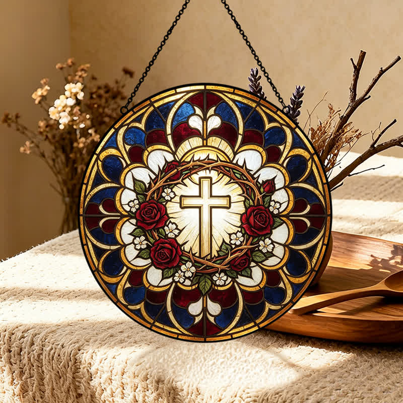 Christianartworkshop Radiant Halo Cross Stained Glass Suncatcher: Emblem of Pure Heavenly Radiance - image 2