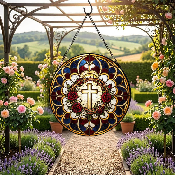 Christianartworkshop Radiant Halo Cross Stained Glass Suncatcher: Emblem of Pure Heavenly Radiance - image 6