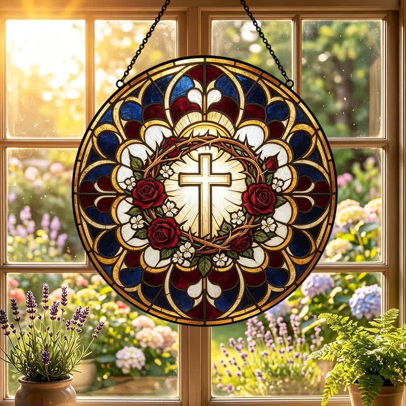 Christianartworkshop Radiant Halo Cross Stained Glass Suncatcher: Emblem of Pure Heavenly Radiance - image 5