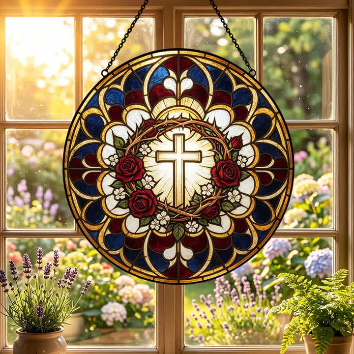 Christianartworkshop Radiant Halo Cross Stained Glass Suncatcher: Emblem of Pure Heavenly Radiance - image 5
