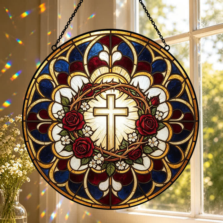 Christianartworkshop Radiant Halo Cross Stained Glass Suncatcher: Emblem of Pure Heavenly Radiance - image 4