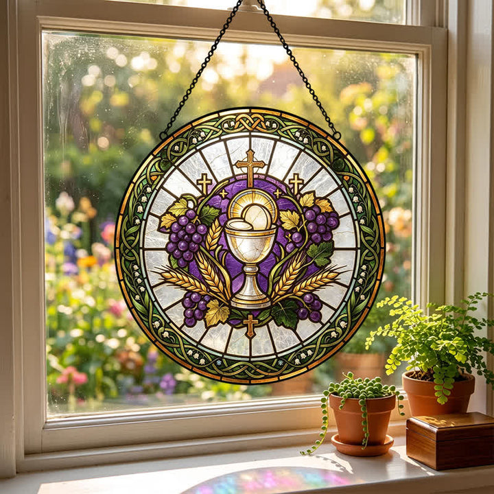 Christianartworkshop Radiant Holy Chalice Stained Glass Suncatcher: Emblem of Pure Heavenly Grace - image 0