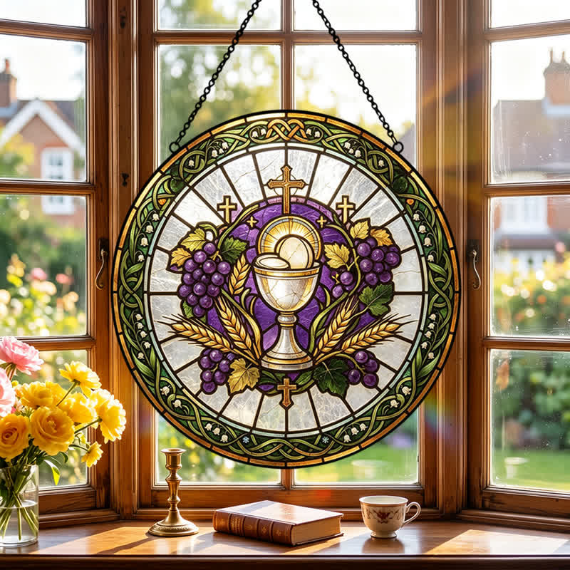 Christianartworkshop Radiant Holy Chalice Stained Glass Suncatcher: Emblem of Pure Heavenly Grace - image 2