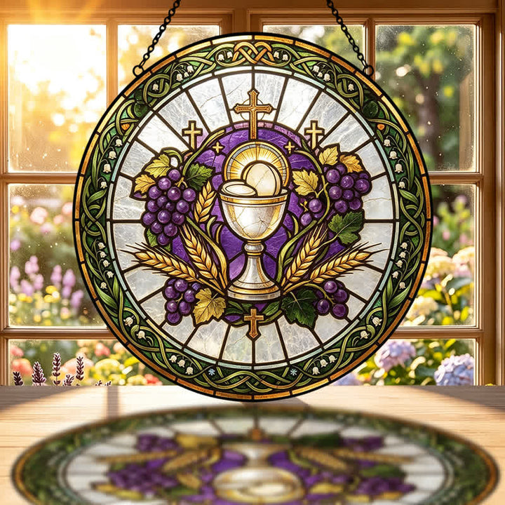 Christianartworkshop Radiant Holy Chalice Stained Glass Suncatcher: Emblem of Pure Heavenly Grace - image 4