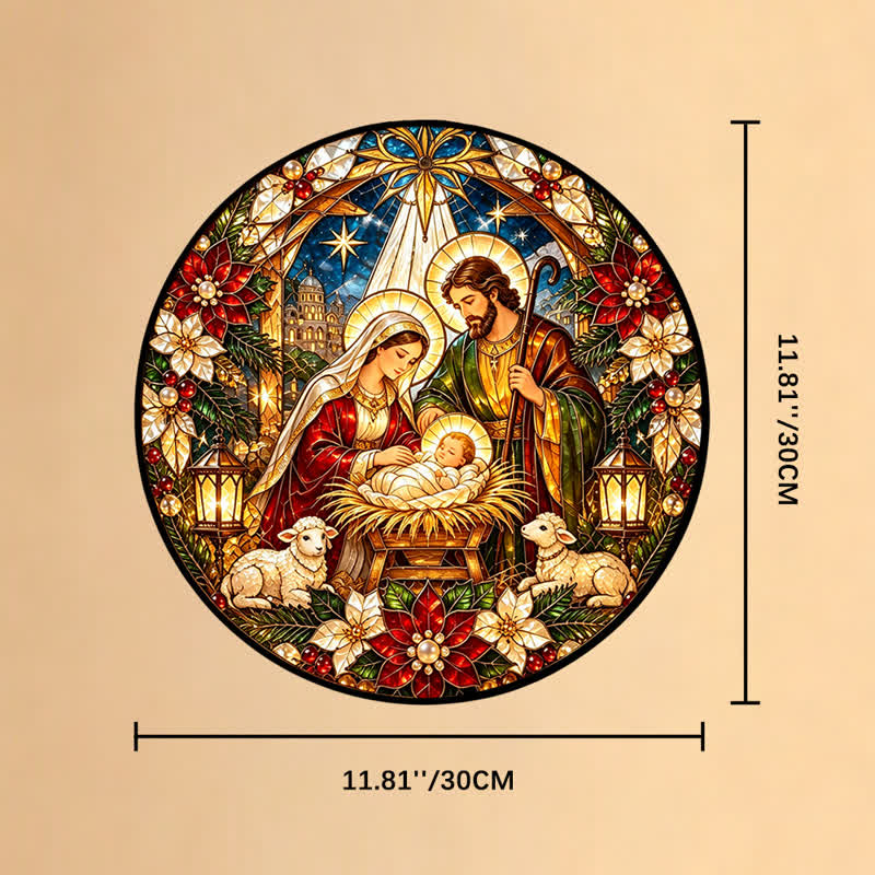 Christianartworkshop Round Stained Glass Nativity Suncatcher: Emblem of Tender Heavenly Arrival - 11.81''*11.81''/30*30cm - image 10