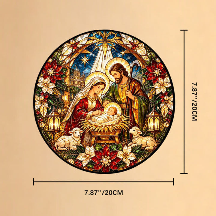 Christianartworkshop Round Stained Glass Nativity Suncatcher: Emblem of Tender Heavenly Arrival - 7.87''*7.87''/20*20cm - image 8