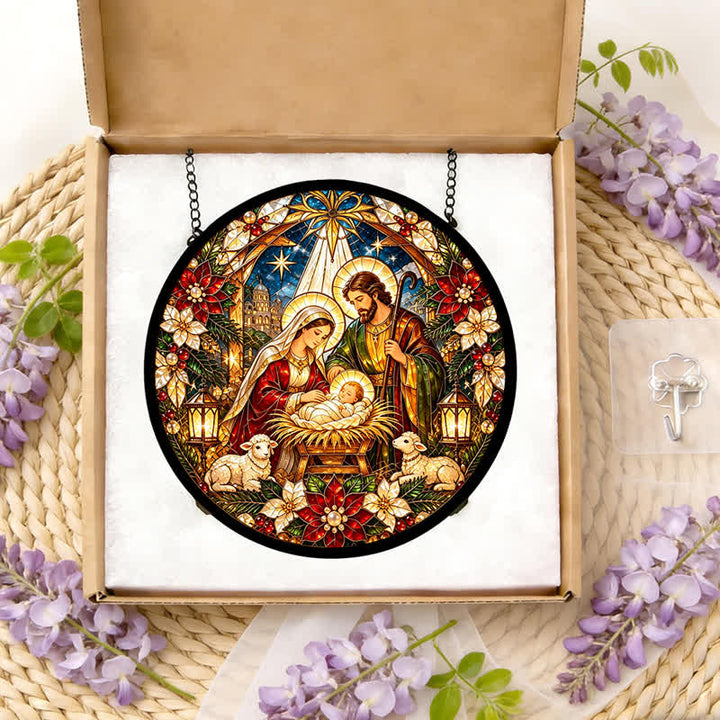 Christianartworkshop Round Stained Glass Nativity Suncatcher: Emblem of Tender Heavenly Arrival - image 11