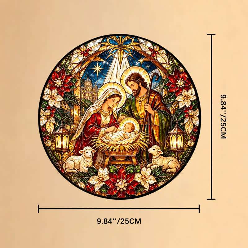 Christianartworkshop Round Stained Glass Nativity Suncatcher: Emblem of Tender Heavenly Arrival - 9.84''*9.84''/25*25cm - image 9