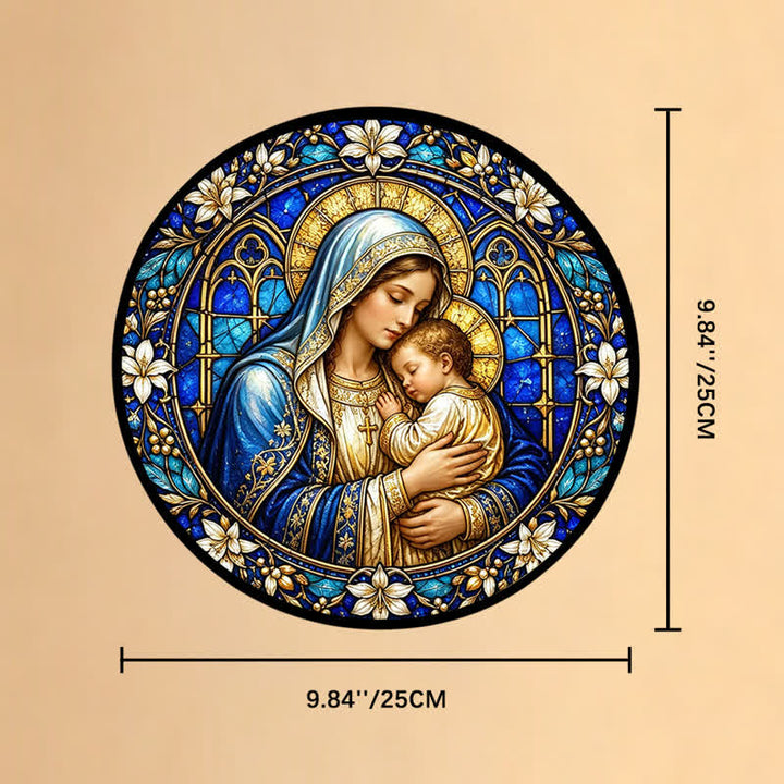 Christianartworkshop Ornate Circular Glass Nativity Suncatcher: Emblem of Serene Divine Tenderness - 9.84''*9.84''/25*25cm - image 9
