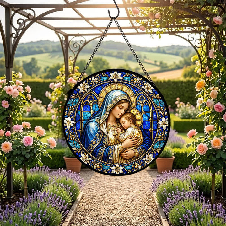 Christianartworkshop Ornate Circular Glass Nativity Suncatcher: Emblem of Serene Divine Tenderness - image 6