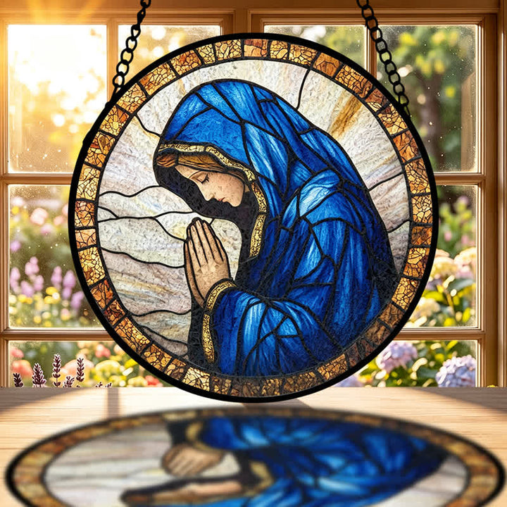Christianartworkshop Praying Our Lady Stained Glass Suncatcher: Emblem of Pure Heavenly Grace - image 1