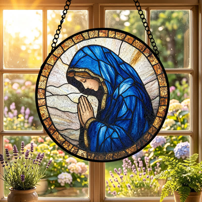 Christianartworkshop Praying Our Lady Stained Glass Suncatcher: Emblem of Pure Heavenly Grace - image 4