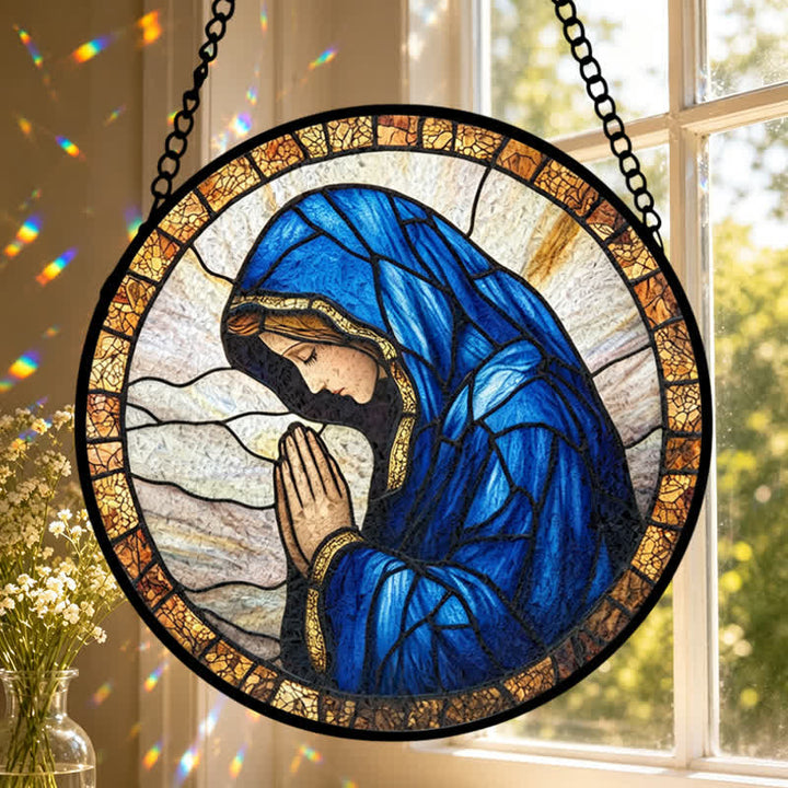 Christianartworkshop Praying Our Lady Stained Glass Suncatcher: Emblem of Pure Heavenly Grace - image 3