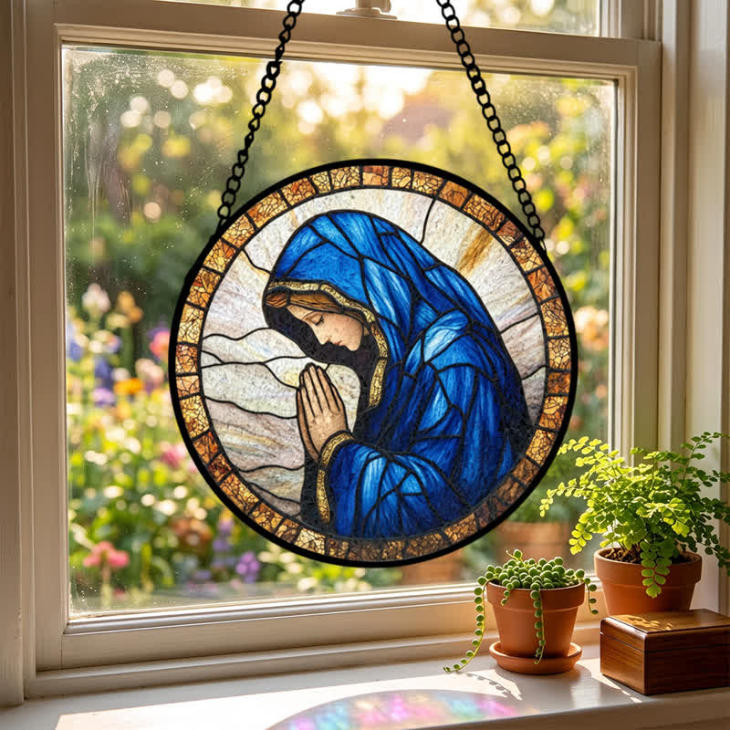 Christianartworkshop Praying Our Lady Stained Glass Suncatcher: Emblem of Pure Heavenly Grace - image 6