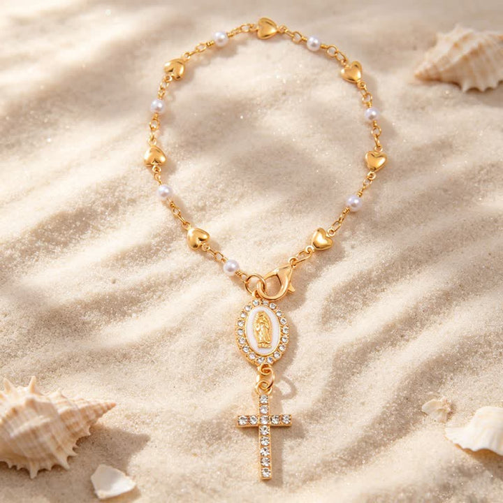Christianartworkshop Oval Gem Rim Our Lady Cross Car Charm: Sign of Steady Divine Comfort - White - image 5