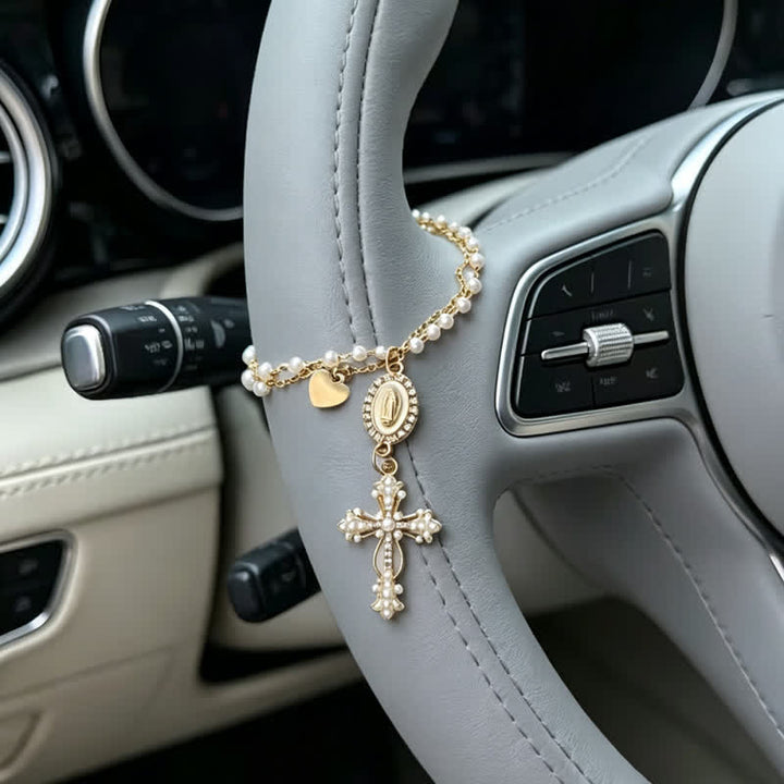 Christianartworkshop Elegant Rosary-Style Natural Crystal Car Pendant: Bearer of Quiet Heavenly Blessing - image 3