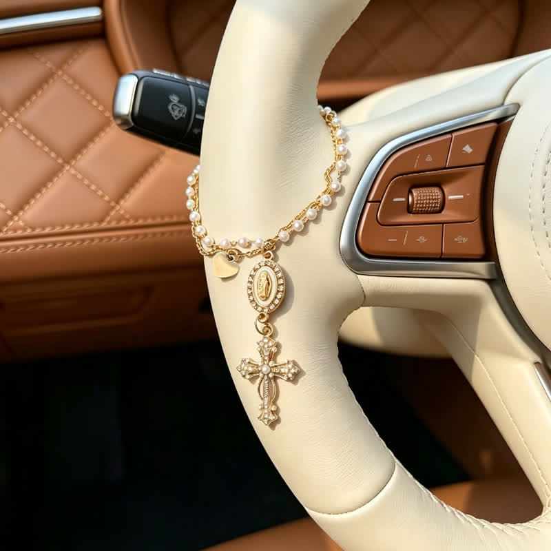 Christianartworkshop Elegant Rosary-Style Natural Crystal Car Pendant: Bearer of Quiet Heavenly Blessing - image 4