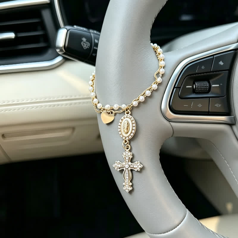 Christianartworkshop Elegant Rosary-Style Natural Crystal Car Pendant: Bearer of Quiet Heavenly Blessing - image 5