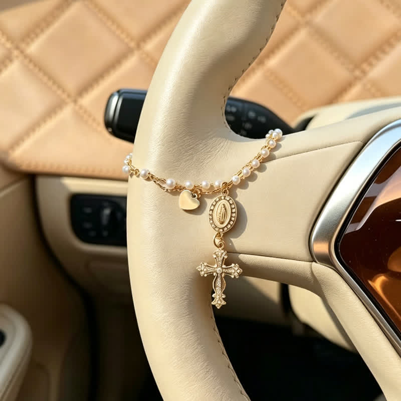 Christianartworkshop Elegant Rosary-Style Natural Crystal Car Pendant: Bearer of Quiet Heavenly Blessing - image 6