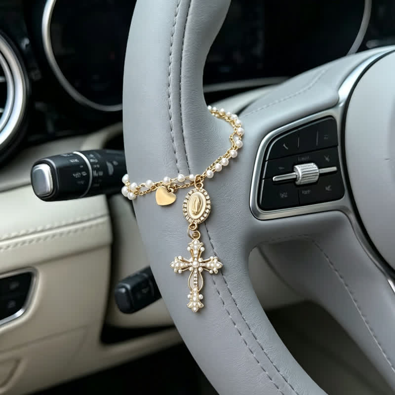 Christianartworkshop Elegant Rosary-Style Natural Crystal Car Pendant: Bearer of Quiet Heavenly Blessing - image 2