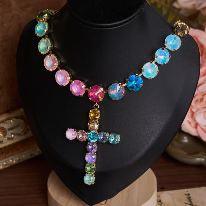 Christianartworkshop Eye-Catching Jeweled Copper Cross Necklace: Messenger of Heavenly Splendor - image 1