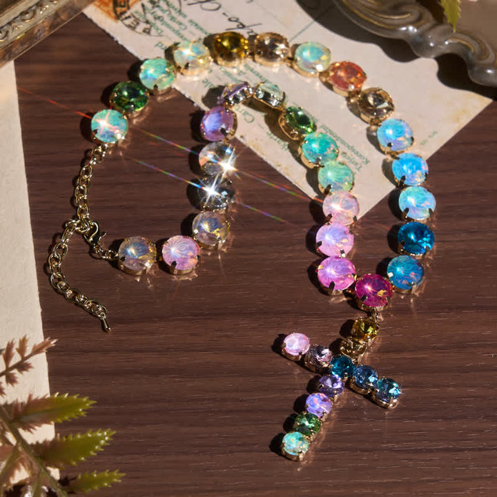 Christianartworkshop Eye-Catching Jeweled Copper Cross Necklace: Messenger of Heavenly Splendor - Multicolor - image 0