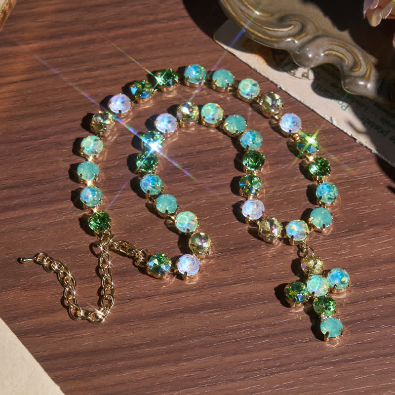 Christianartworkshop Statement Rivoli Crystal Copper Cross Necklace: Token of Unwavering Divine Majesty - Green - image 0