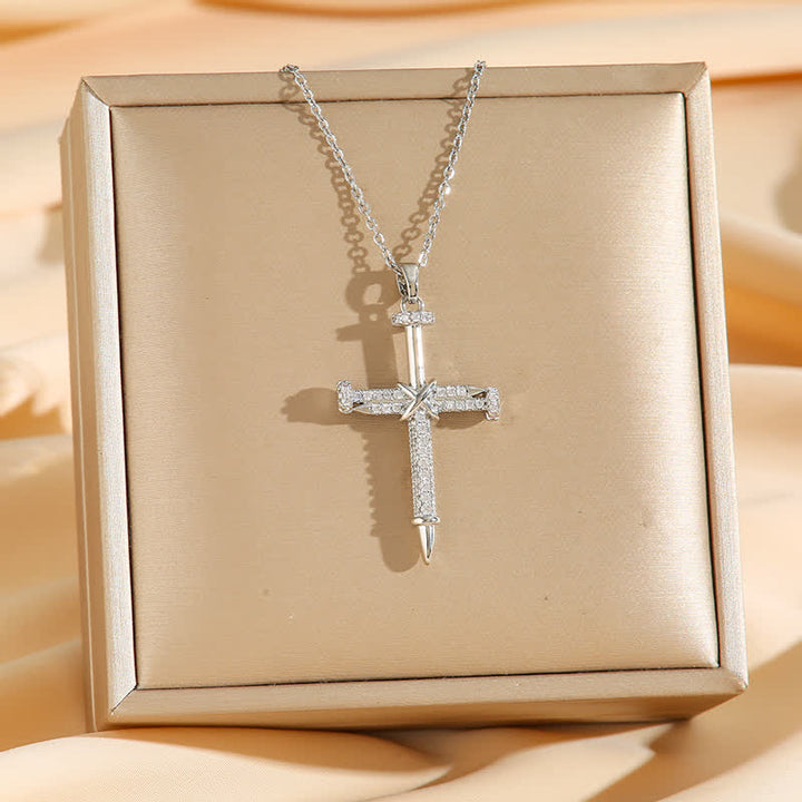 Christianartworkshop Nailed Cross Titanium Steel Chain Necklace: Symbol of Timeless Divine Protection - Silver - image 2