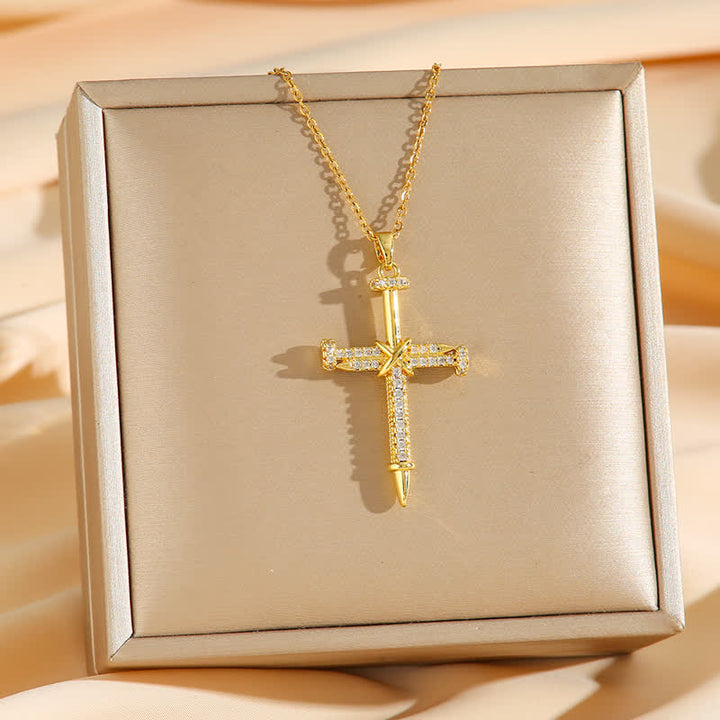 Christianartworkshop Nailed Cross Titanium Steel Chain Necklace: Symbol of Timeless Divine Protection - Golden - image 1
