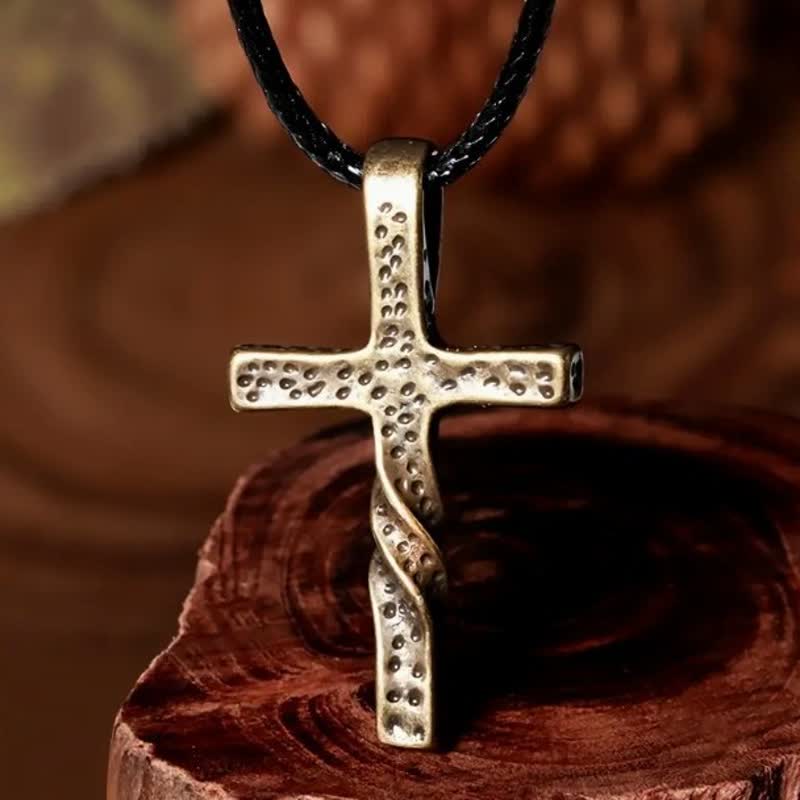 Christianartworkshop Artisan Textured Twisted Alloy Cross Necklace: Bearer of Quiet Heavenly Blessing - Cross - image 0