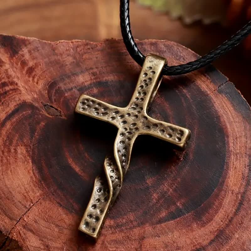 Christianartworkshop Artisan Textured Twisted Alloy Cross Necklace: Bearer of Quiet Heavenly Blessing - image 1
