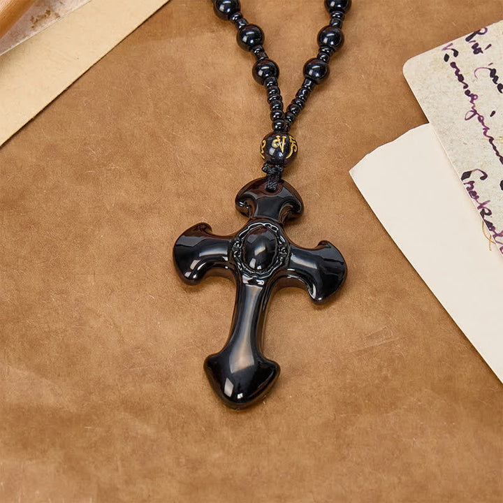 Christianartworkshop Polished Relief Glass Cross Bead Pendant: Sign of Steady Divine Guardianship - image 2