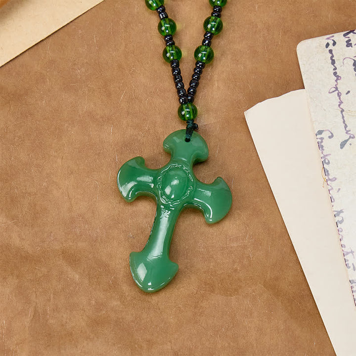 Christianartworkshop Polished Relief Glass Cross Bead Pendant: Sign of Steady Divine Guardianship - image 5