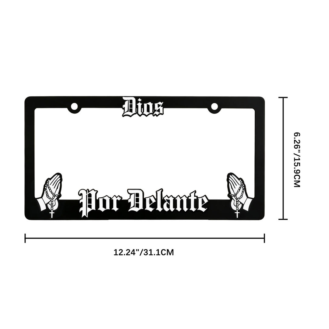 Christianartworkshop Dios Por Delante License Plate Frame with Praying Hands: Token Of Peaceful Daily Spiritual Serenity - image 7