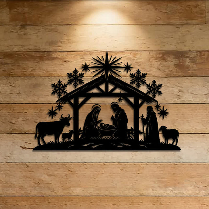 Christianartworkshop Precisely Cut Nativity Metal Wall Sign: Badge of Soft Heavenly Light - image 0