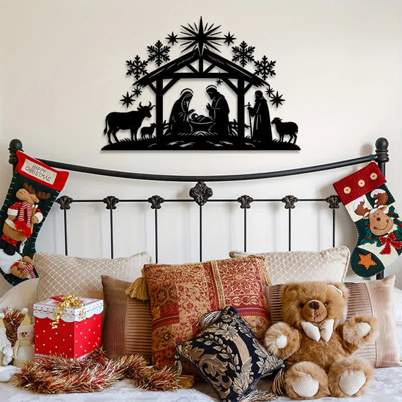 Christianartworkshop Precisely Cut Nativity Metal Wall Sign: Badge of Soft Heavenly Light - image 1