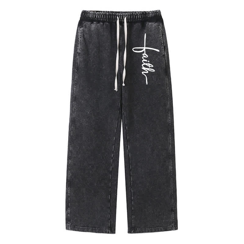 Christianartworkshop Faith Script Vintage Black Washed Sweatpants - Black - 2XL - image 0