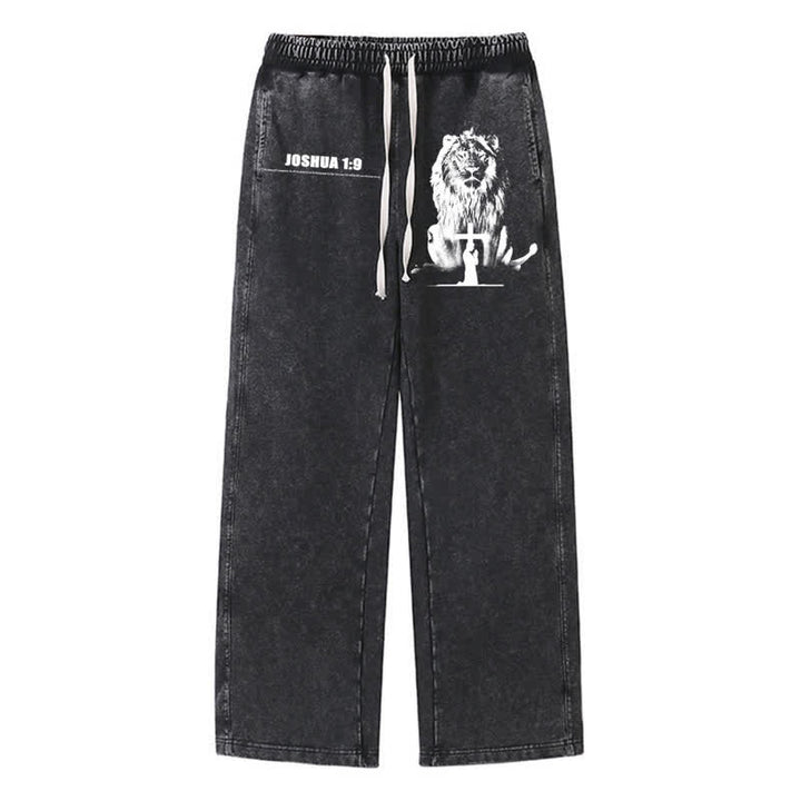 Christianartworkshop Joshua 1:9 Lion Courage Relaxed Fit Washed Sweatpants - Black - 2XL - image 8