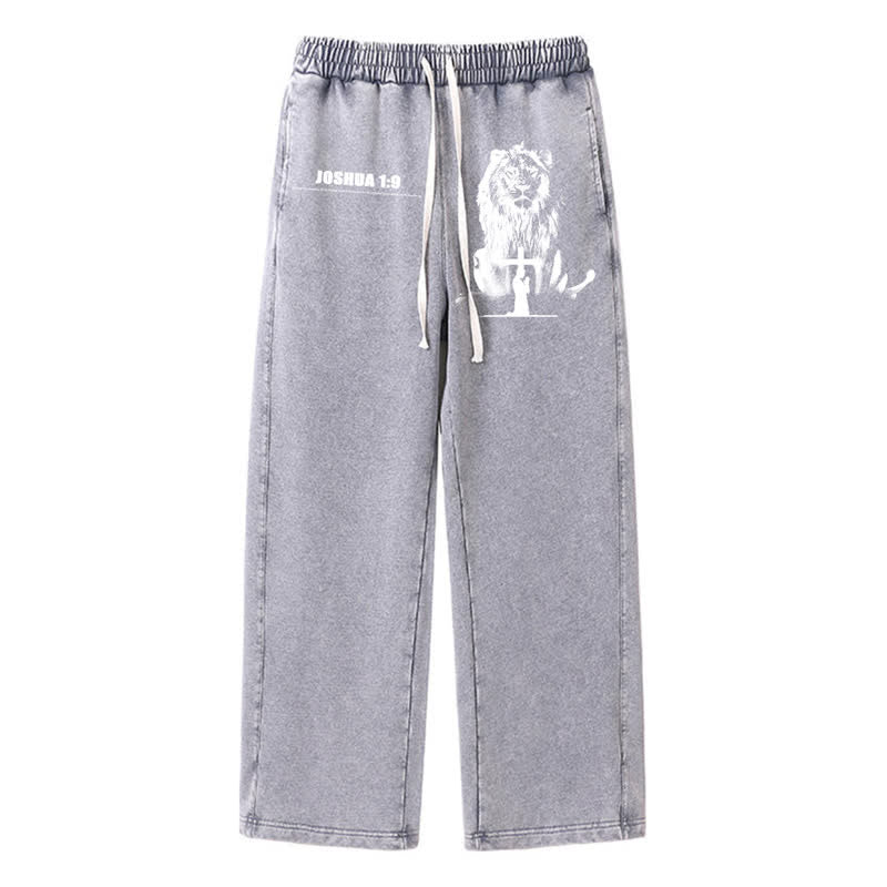 Christianartworkshop Joshua 1:9 Lion Courage Relaxed Fit Washed Sweatpants - Grey - 2XL - image 18