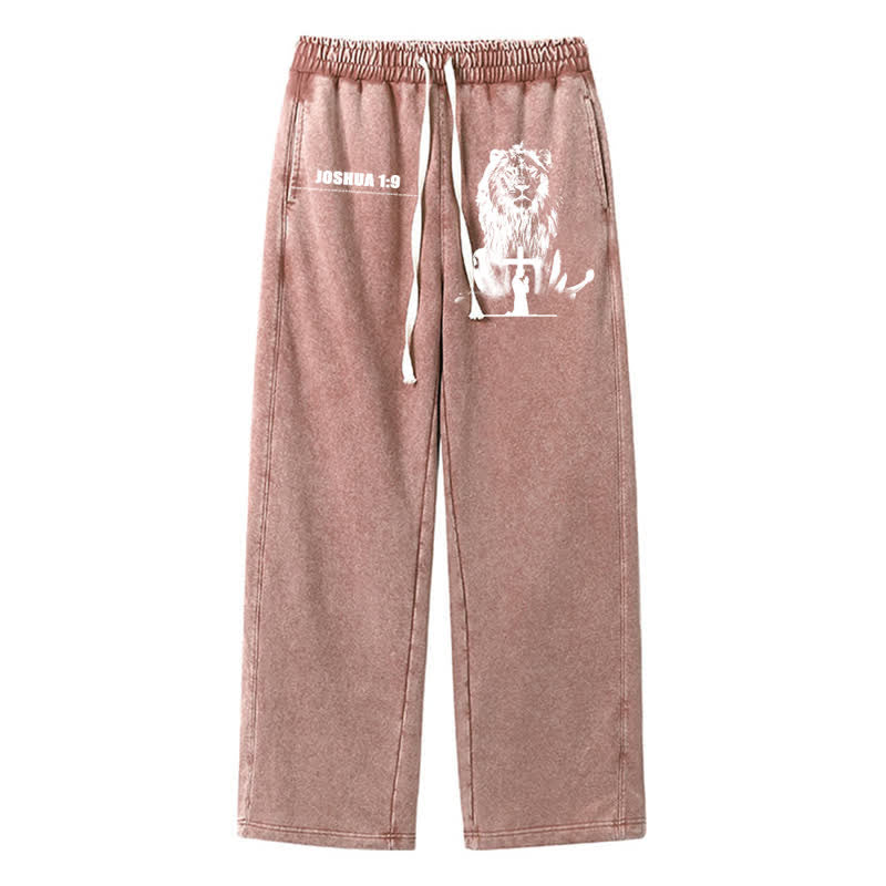 Christianartworkshop Joshua 1:9 Lion Courage Relaxed Fit Washed Sweatpants - Brown - 2XL - image 42